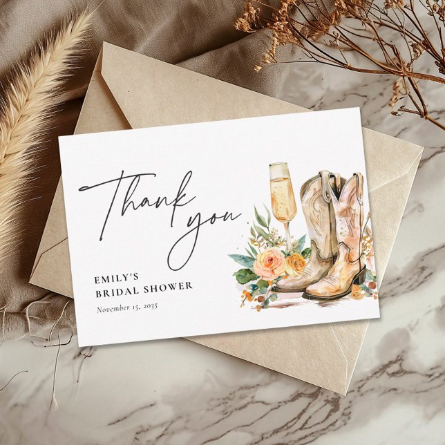 Tarjeta De Agradecimiento Boots y burbujas en la ducha de novias occidental (Subido por el creador)