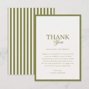 Tarjeta De Agradecimiento Bordado de rayas verde salvia Boda retro