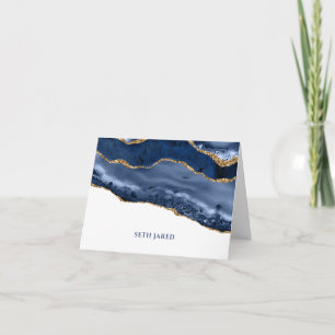 Tarjeta De Agradecimiento Borde de Ágata Azul y Dorada Personalizado Plegado