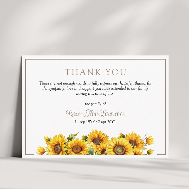 Tarjeta De Agradecimiento Borde de girasol Amarillo Funeral  (Subido por el creador)