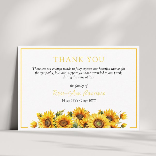 Tarjeta De Agradecimiento Borde de girasol Amarillo Funeral  (Subido por el creador)
