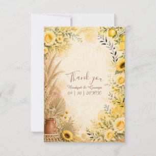 Tarjeta De Agradecimiento Borde de girasol cítrico floral de boda boho amari