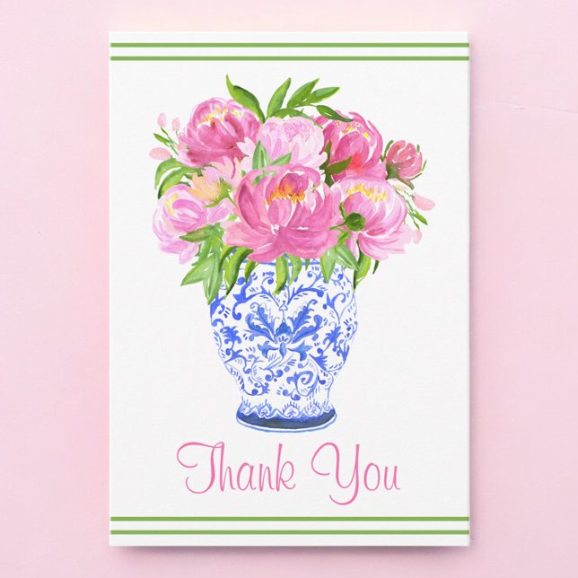 Tarjeta De Agradecimiento Borde de la vara de los peonies rosados Chinoiseri (Subido por el creador)
