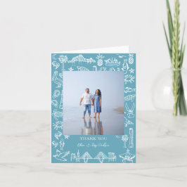 Tarjeta De Agradecimiento Borde de mosaico de Charleston en azul