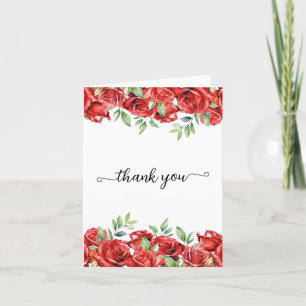 Tarjeta De Agradecimiento Borde de rosas rojas acuarela
