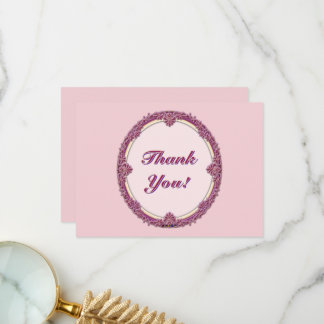 Tarjeta De Agradecimiento Borde Elegante Morado/Rosa y Crema Personalizar