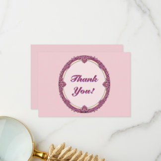 Tarjeta De Agradecimiento Borde Elegante Personalizable Morado/Rosa y Crema