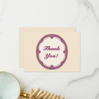 Tarjeta De Agradecimiento Borde Elegante Personalizable Morado/Rosa y Crema