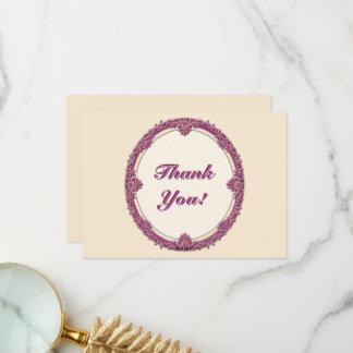 Tarjeta De Agradecimiento Borde Elegante Personalizable Morado/Rosa y Crema