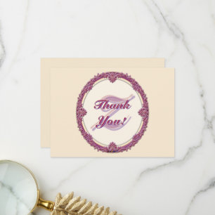 Tarjeta De Agradecimiento Borde Elegante Personalizable Morado/Rosa y Crema