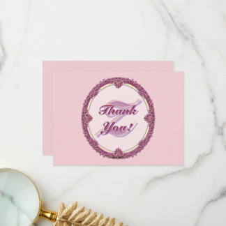 Tarjeta De Agradecimiento Borde Elegante Personalizable Morado/Rosa y Crema