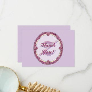 Tarjeta De Agradecimiento Borde Elegante Personalizable Morado/Rosa y Crema