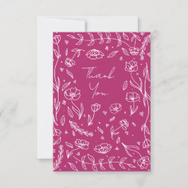 Tarjeta De Agradecimiento Borde floral blanco con fondo magenta