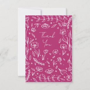 Tarjeta De Agradecimiento Borde floral blanco con fondo magenta
