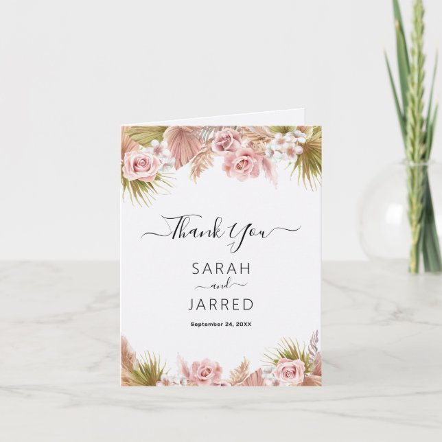 Tarjeta De Agradecimiento Borde floral Boho (Anverso)