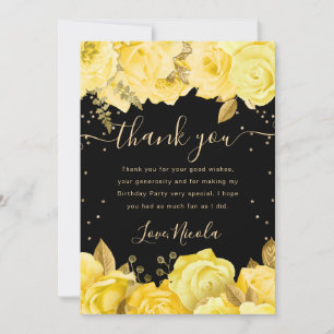 Tarjeta De Agradecimiento Borde Floral de Rosas Amarillas Acuarela Cumpleaño