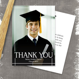 Tarjeta De Agradecimiento Borde Geométrico Graduación Foto Completa Agradeci