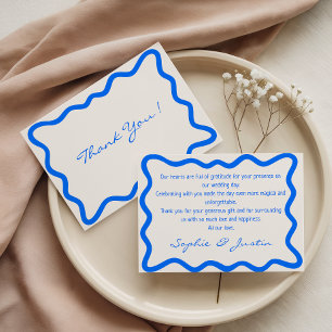 Tarjeta De Agradecimiento Borde Ondulado Azul Elegante Boda