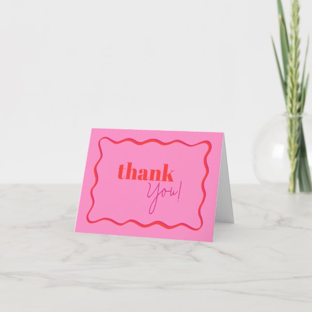 Tarjeta De Agradecimiento Borde rosa y rojo ondulado (Anverso)