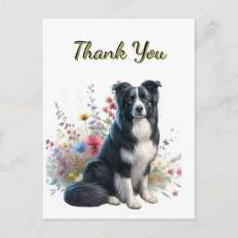 Tarjeta de agradecimiento Border Collie y flores s