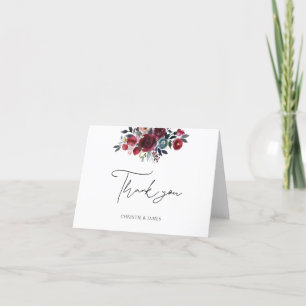 Tarjeta De Agradecimiento Borgoña acuarela Boda floral ducha de novia