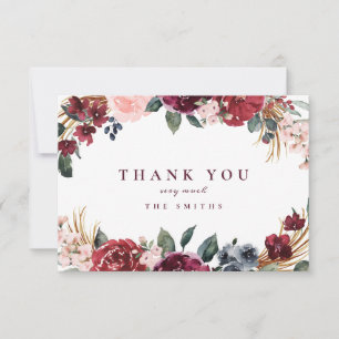 Tarjeta De Agradecimiento Borgoña acuarela rústico boho floral gracias