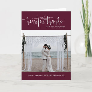 Tarjeta De Agradecimiento Borgoña Boda de escritura Minimalista foto doblada