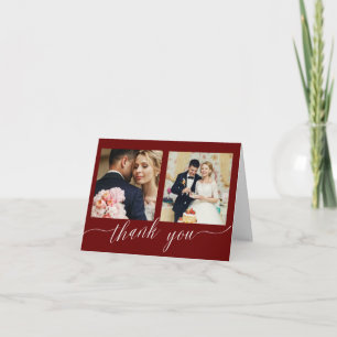 Tarjeta De Agradecimiento Borgoña caligrafía 3 boda de fotos gracias