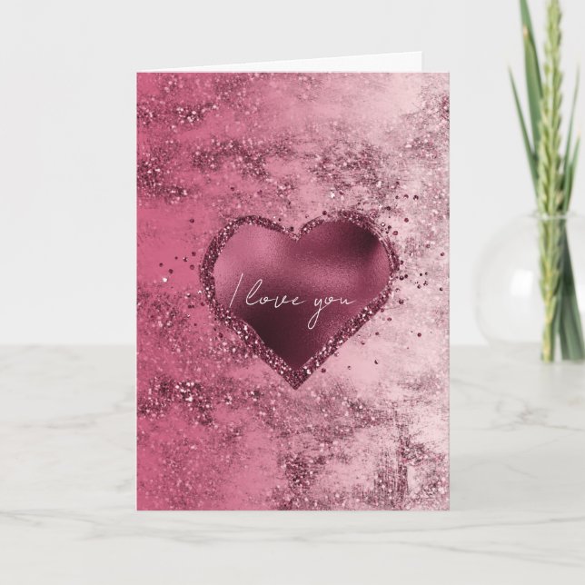 Tarjeta De Agradecimiento Borgoña Cherry Gold Ombre Purpurina Sparkle Heart (Anverso)