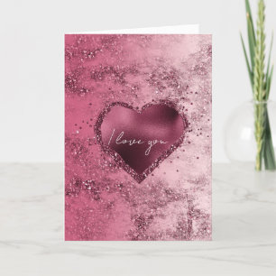Tarjeta De Agradecimiento Borgoña Cherry Gold Ombre Purpurina Sparkle Heart