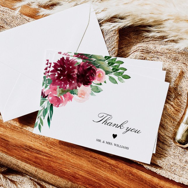 Tarjeta De Agradecimiento Borgoña floral bohemiana (Subido por el creador)