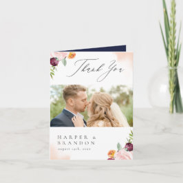 Tarjeta De Agradecimiento Borgoña Marina Rosa Floral Botánica Gracias