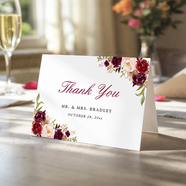 Tarjeta De Agradecimiento Borgoña Marsala Rojo Floral Gracias (Subido por el creador)