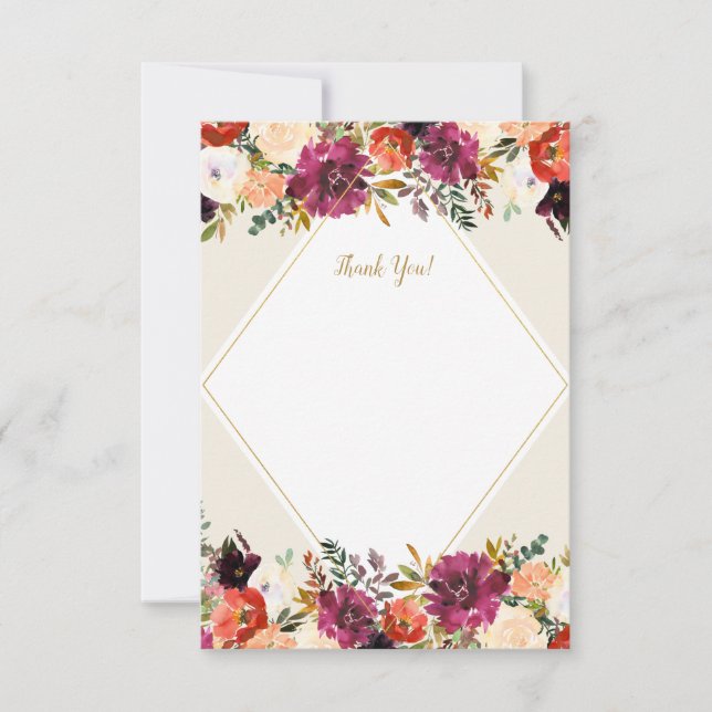 Tarjeta De Agradecimiento Borgoña Romántica Floral + Stationery (Anverso)