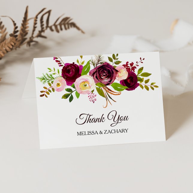 Tarjeta De Agradecimiento Borgoña simple floral le agradece cardar (Subido por el creador)