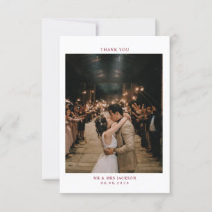 Tarjeta De Agradecimiento Borgoña simple y elegante con Boda de fotos