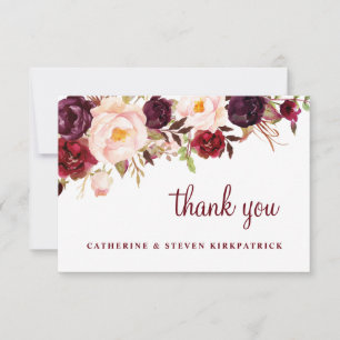 Tarjeta De Agradecimiento Borgoña y Boda Botánico de Floral Rosa Rubor