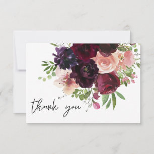 Tarjeta De Agradecimiento Borgoña y Rubor Floral