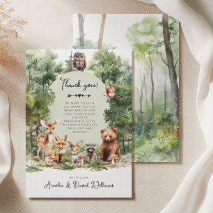 Tarjeta De Agradecimiento Bosque Aventura Animales del Bosque Fiesta de Bebé