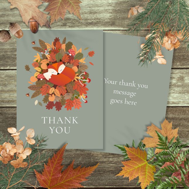Tarjeta De Agradecimiento Bosque Bebé Zorro Cachorro Rústico Boho (Woodland Forest Baby Fox Cub Rustic Boho Thank You Card)