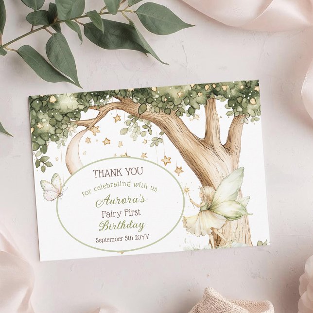 Tarjeta De Agradecimiento Bosque boho acuarela Hada Primer cumpleaños (Subido por el creador)