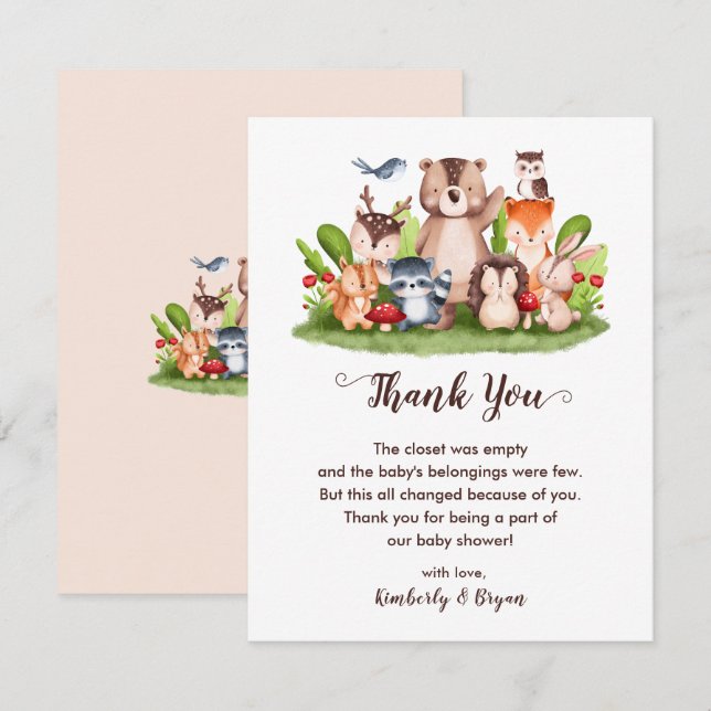 Tarjeta De Agradecimiento Bosque de animales de Woodland (Anverso / Reverso)