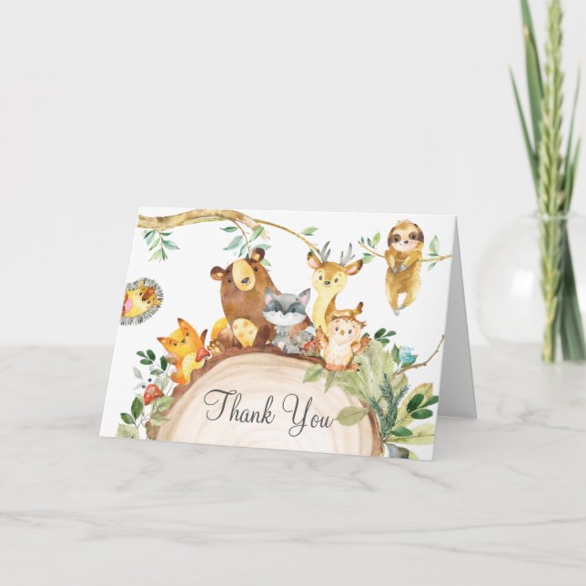 Tarjeta De Agradecimiento Bosque de animales de Woodland Greenery Primer cum (Anverso)