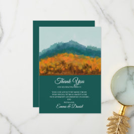 Tarjeta De Agradecimiento Bosque de árboles de otoño Montaña azul Aquarela