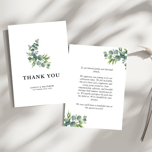Tarjeta De Agradecimiento Bosque de eucalipto salvia boda (Sage eucalyptus thank you card shares heartfelt gratitude with a calm woodland charm.)