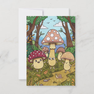 Tarjeta De Agradecimiento Bosque de Hongos Encantador y Divertido con Seta C