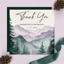 Tarjeta De Agradecimiento Bosque de montaña brumoso elegante para bodas con