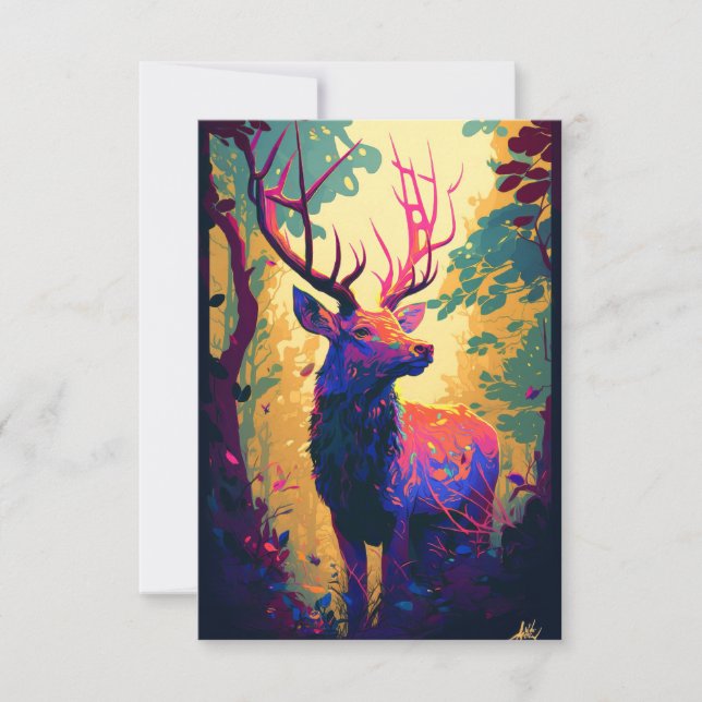 Tarjeta De Agradecimiento Bosque de vida silvestre de pintura con retrato an (Anverso)