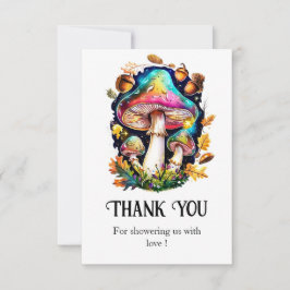 Tarjeta De Agradecimiento Bosque Encantado Cumpleaños del Bebé con Hongos