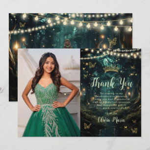 Tarjeta De Agradecimiento Bosque Encantado Verde Esmeralda Quinceañera Foto